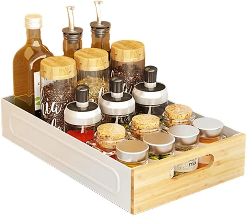 Ausziehbare Schublade Küche Teleskopschublade, (25 Bx40.5 Tx8 H cm) Schrank Organizer Schubladen Aufbewahrungsregale für Küchenschränke Pantry Organisation Unter der Spüle, Keine Schraube/Bohren
