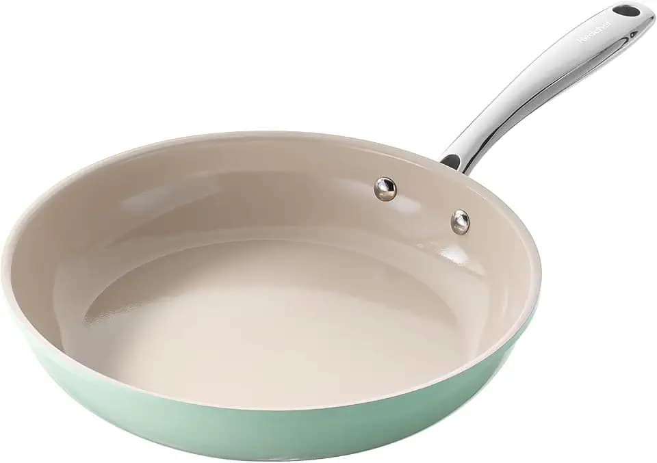 Redchef Keramik Pfanne Induktion 28cm, Antihaft Keramikbeschichtung Bratpfannen mit Edelstahlgriff, PTFE-frei PFOA-frei PFAS-frei, Backofenfest, Grün