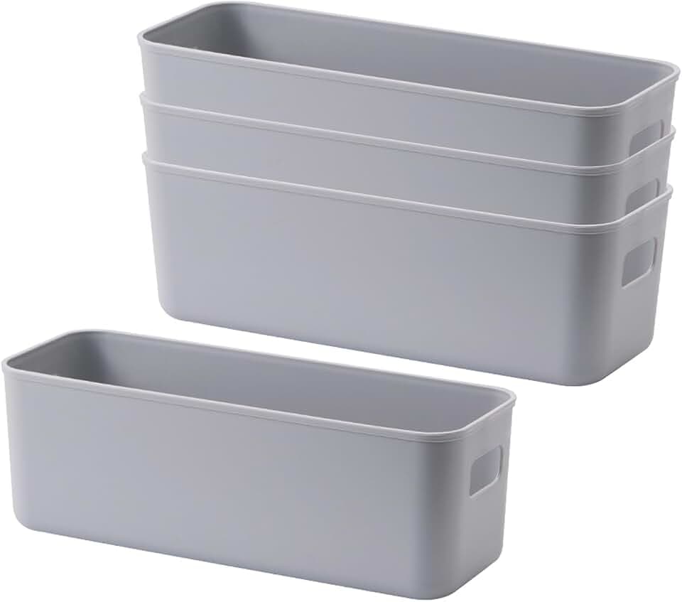 4 Stück Aufbewahrungsbox Kunststoff, Aufbewahrungskorb mit Griffen, Kunststoff Organizer Box, Ordnungsboxen, für Küche, Badezimmer, Küchenschrank, Kosmetik, Kinderzimmer, Büro