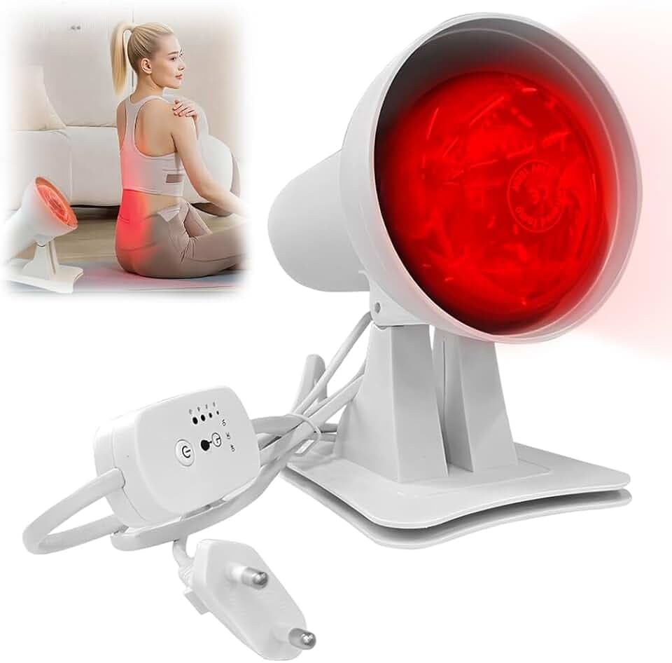 Rotlichtlampe, 150W Infrarotlampe, Rotlichtlampe Wärmelampe mit Zeitschaltuhr und Einstellbarer Temperatur, Winkel Einstellbar, Rotlicht für Entspannende Wärme, Lockerung