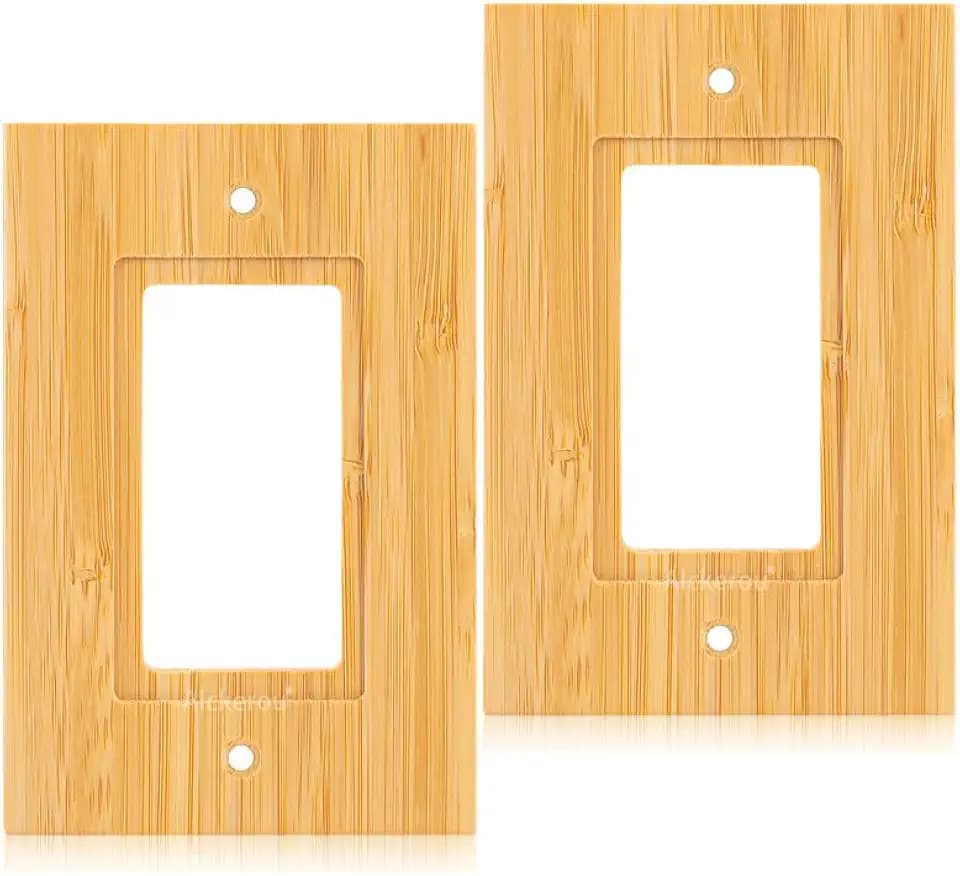 2PC Solid Wood Outlet Covers Light Switch Plate 4.8" X 3.14" Bamboo Switch Plates And Outlet Covers Light Switch Cover Single Rocker Decorative Quality Raw Wooden Wall Plate