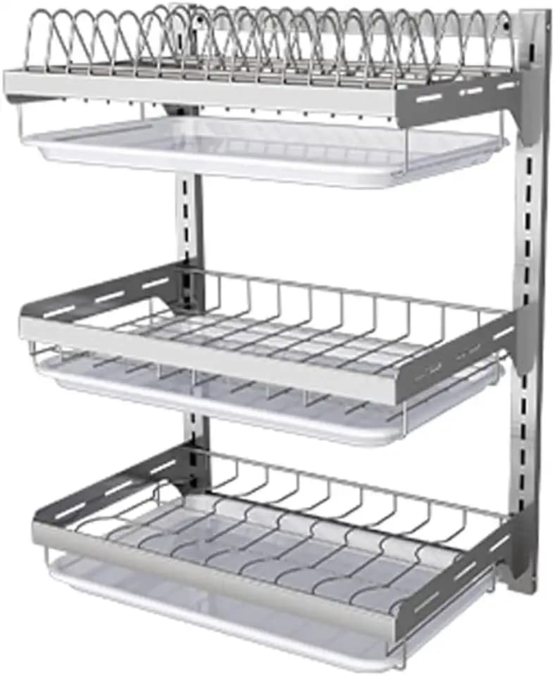 Dish Rack Wall Mounted,3 Tier Stainless Steel Dish Rack,Silvery
