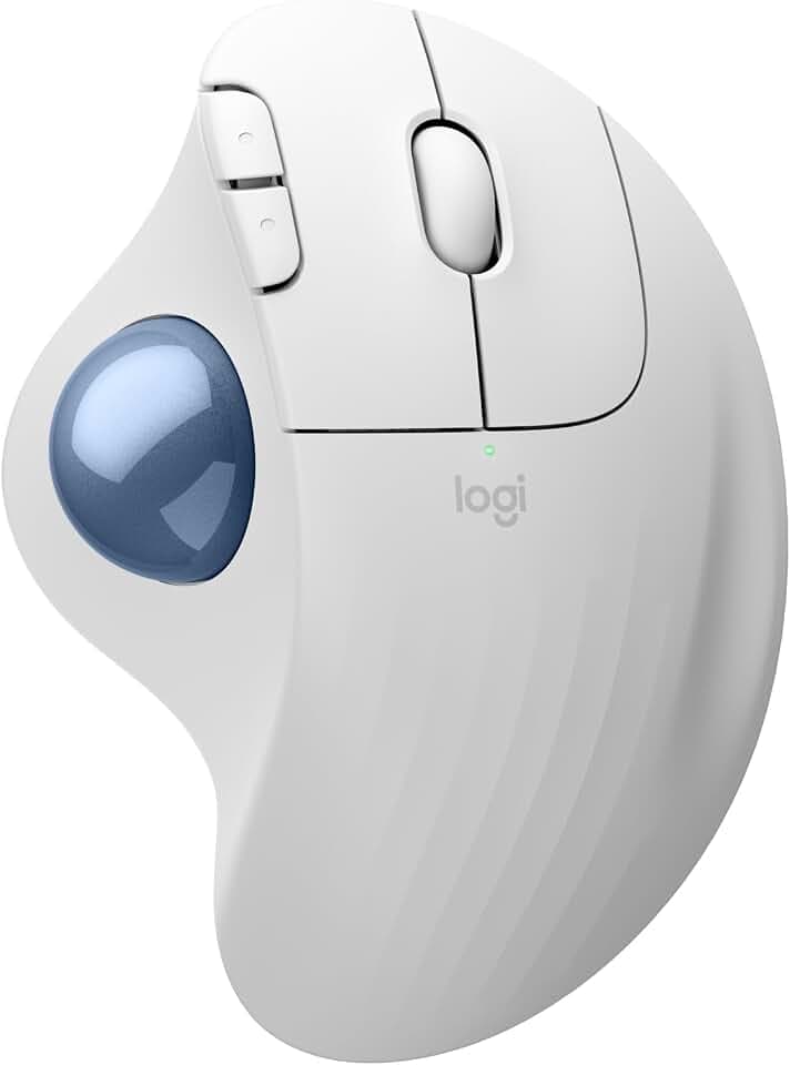 Logitech Ergo M575S Wireless Bluetooth Trackball Mouse- Off-White Blue Ball