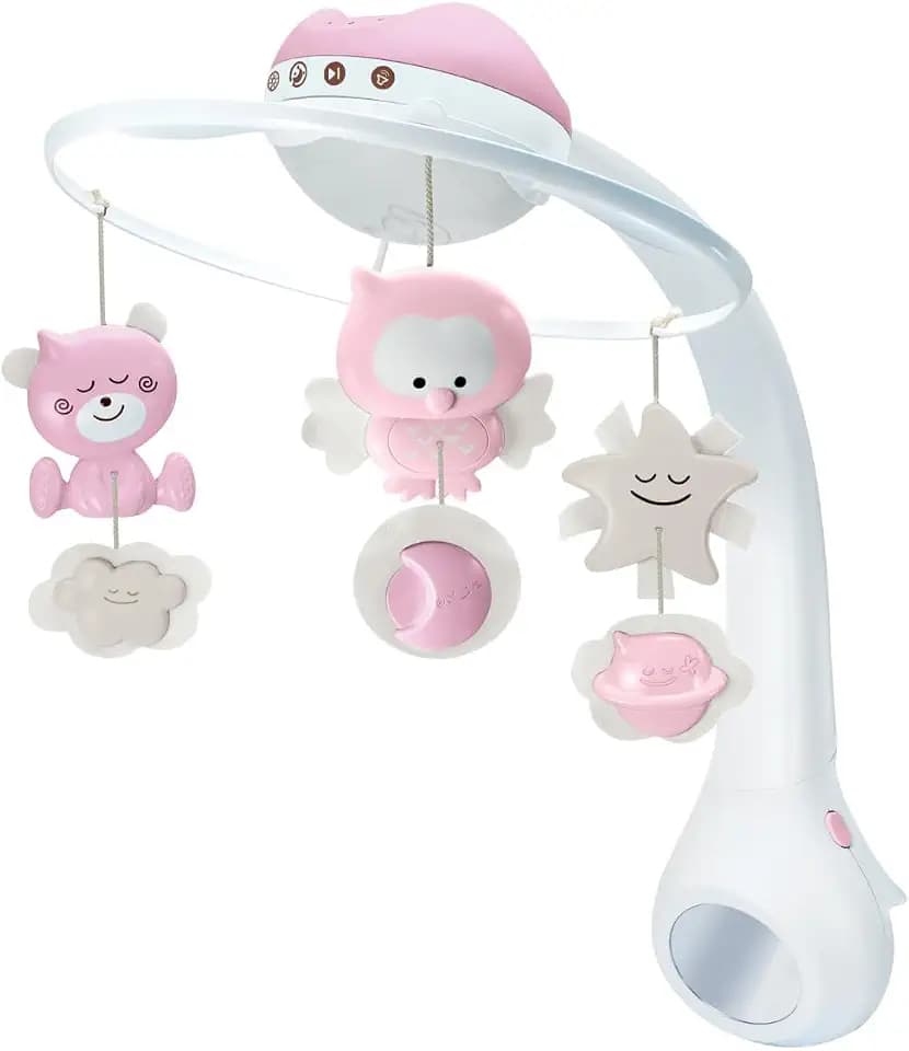 Infantino 3-in-1 Projektor Musik-Mobile, Umwandelbares Mobile, Lichtprojektor für Tisch & Kinderbett mit Weckmodus zur Tageslichtsimulation, Inkl. 6 Melodien & 4 Naturgeräuschen, Rosa