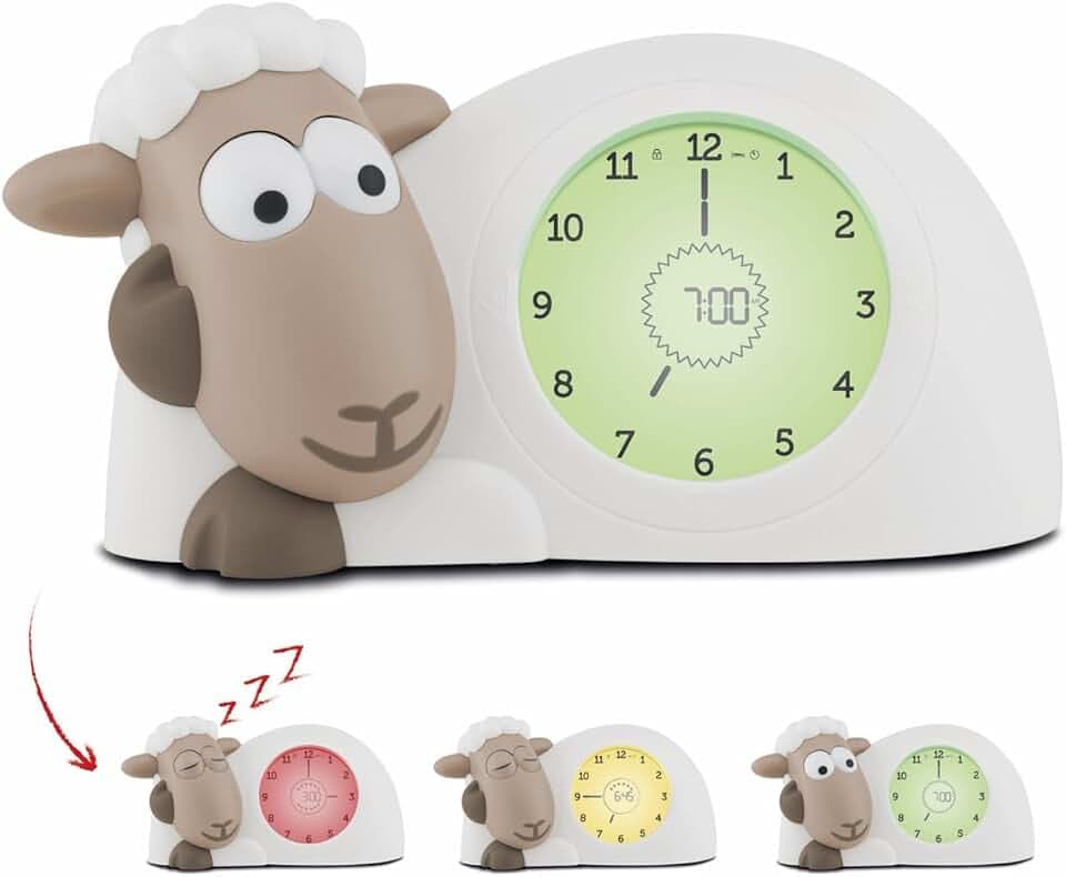 Zazu Sam The Lamb Uhr – Schlafcoach Uhr und Nachtlicht für Kinder | Bringt Ihrem Kind mit visuellen Indikatoren bei, wann es aufwachen soll | Einstellbare Helligkeit | Automatische Abschaltung (Braun)