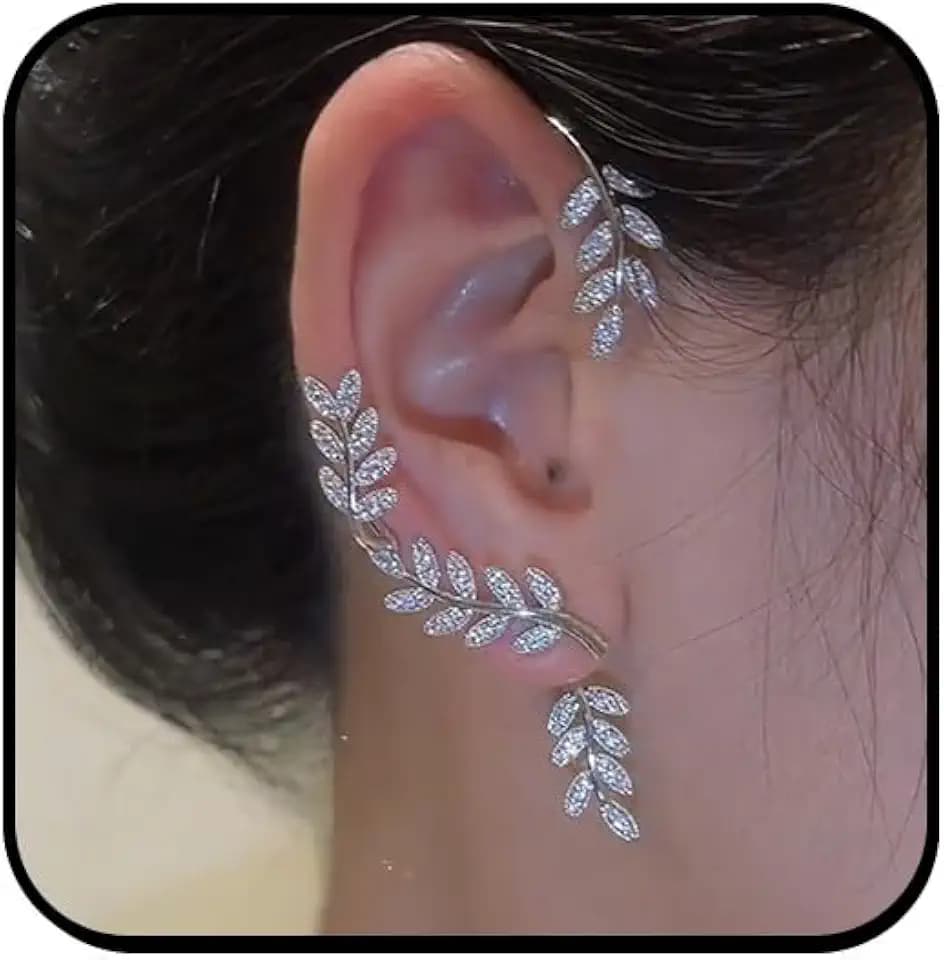 FUTIMELY Crystal Leaf Ear Cuff Earring for Women,Goth Elf Fairy Ear Wrap Earrings Non-Piercing Fake Climbers Crawler Earring Bridal Wedding Jewelry