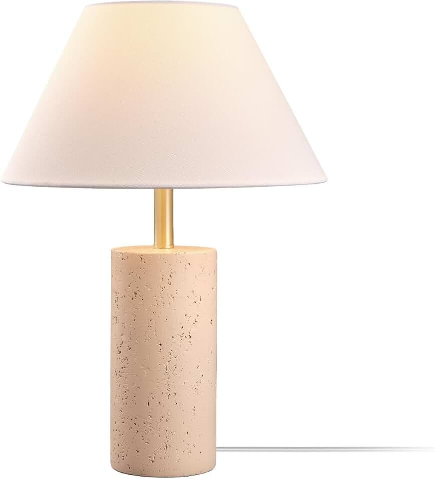 Novogratz x Globe 18" Table Lamp, Brass Finish, Natural-Look Base, Fabric Shade