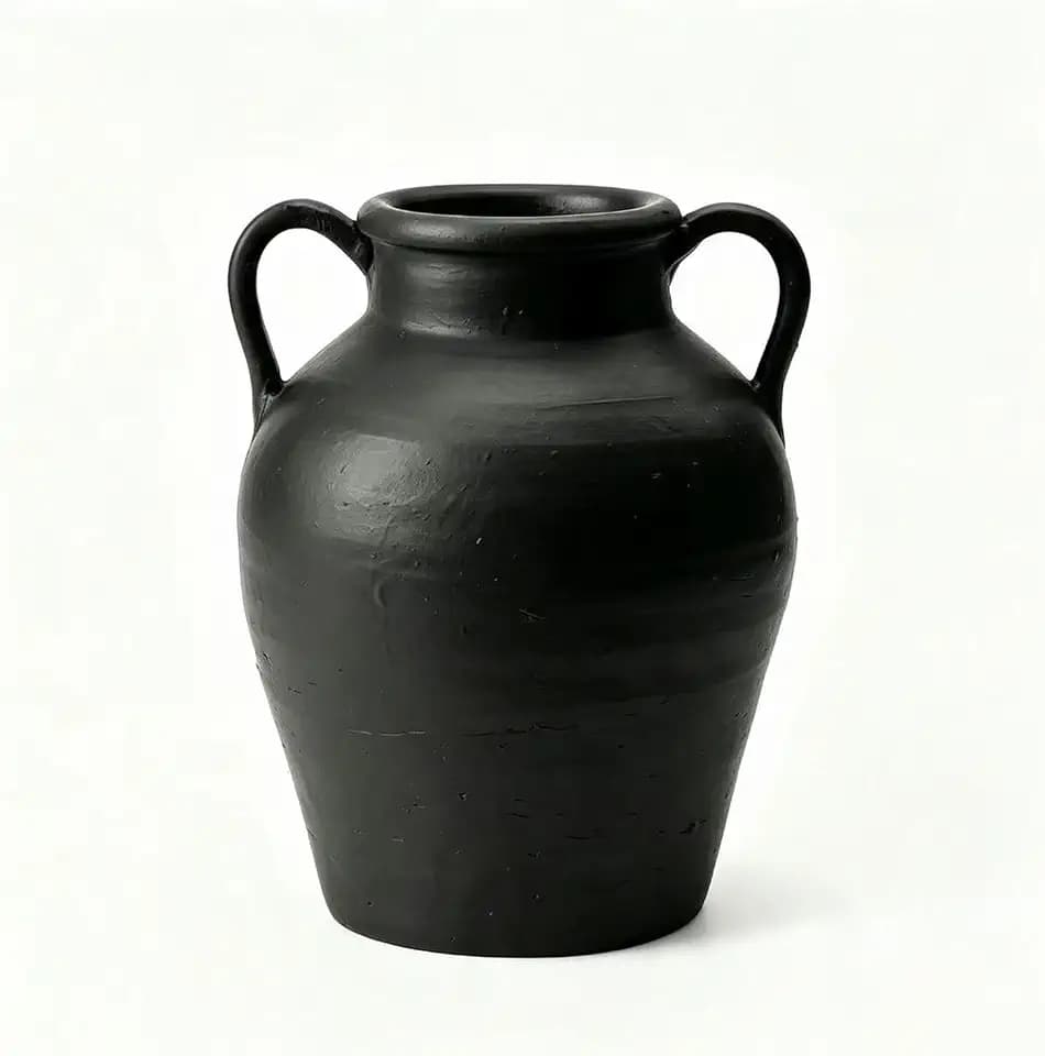 Wild Works Bailey Handmade Black Vase with 2 Ear Design - 9.6'' Tall Terracotta Vase, Vintage Rustic Antique Decor, Black Ceramic Vases, Flower for Living Room, Entrance,Wabi-sabi Decorations