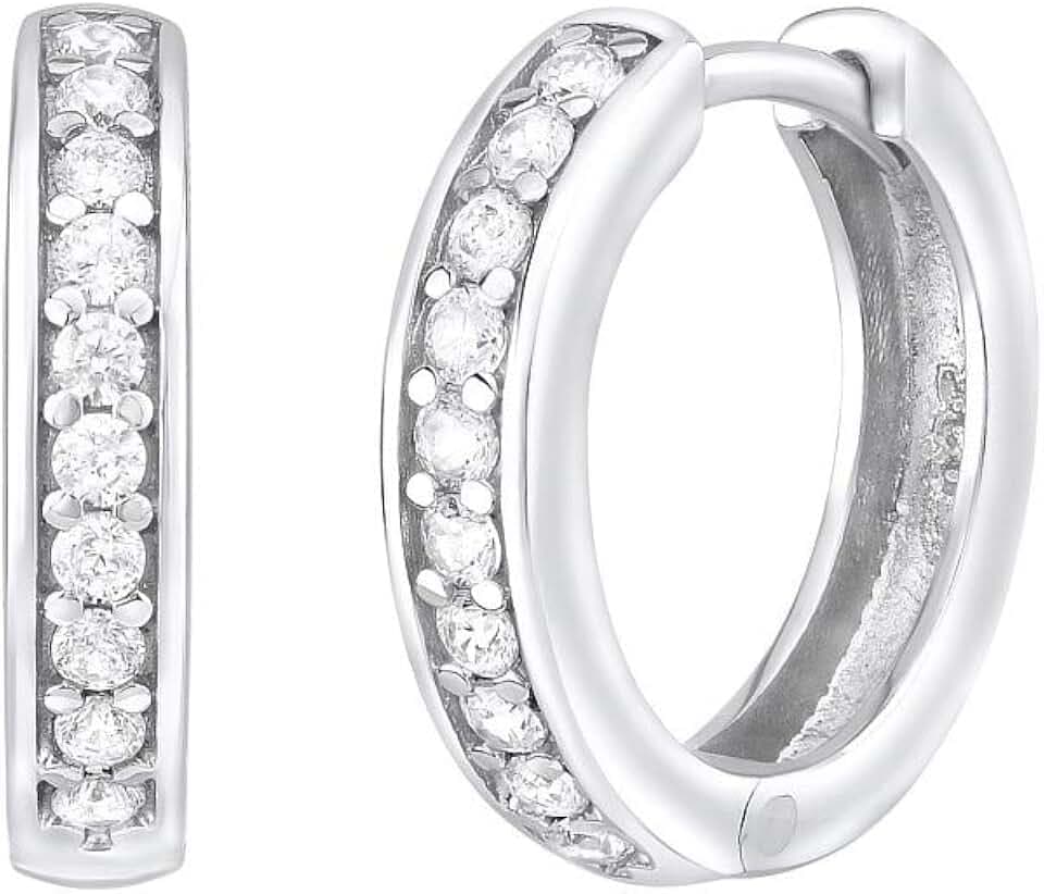 SILVEGO Damen Ohrringe Klappcreolen aus 925 Sterling Silber mit Zirkonia 17 mm ARIANA