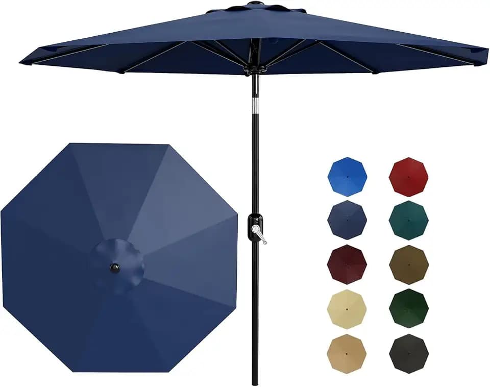 Garvee patio Umbrella with Solar Lights, Outdoor Table Umbrella with 8 Durable Ribs, Tilt & Crank Mechanism, Waterproof & UV Protection for Garden, Backyard, Poolside
