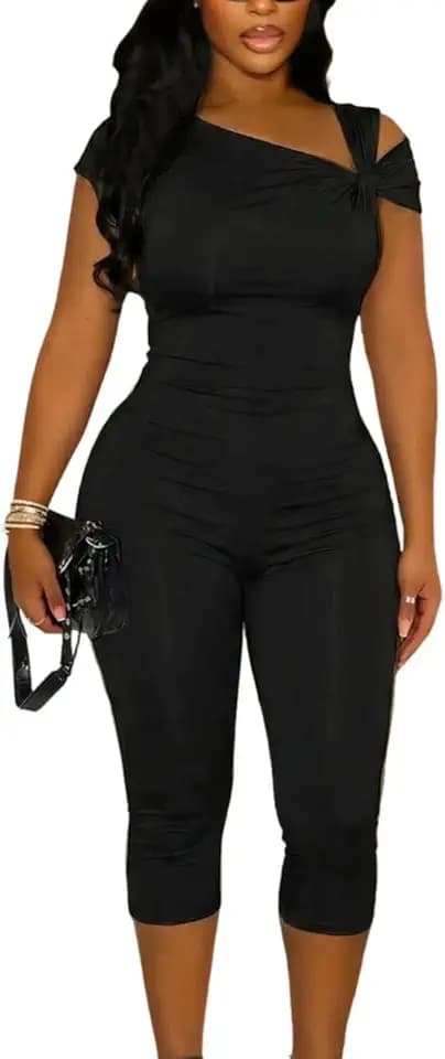 Women Capri Jumpsuit One Piece Bodycon Romper Club Outfit