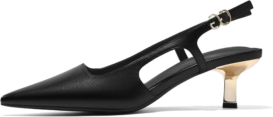 Coutgo Womens Low Kitten Heels Slingback Pumps Closed Pointed Toe Buckle Party Work Dress Shoes