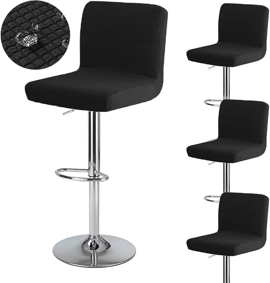 Levoberg Barhockerbezug mit Rückenlehne, wasserdicht, Bezug für Hochstuhl, dehnbar, für Esszimmerstühle, drehbar, waschbar, 4-teilig, Schwarz