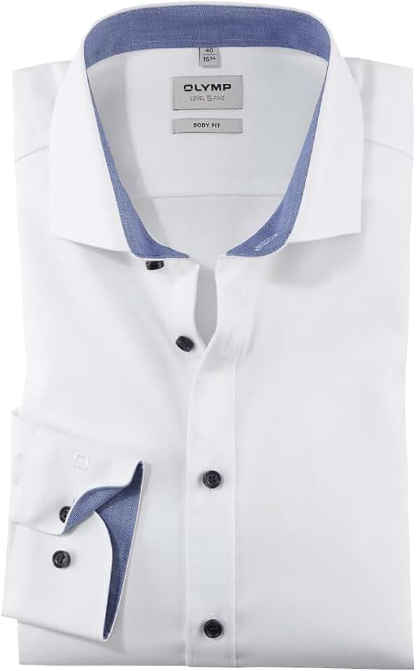 OLYMP Hemd Level 5 Five Body Fit, Gemustert, Langarm 64cm, Comfort Stretch, Royal Kent Kragen