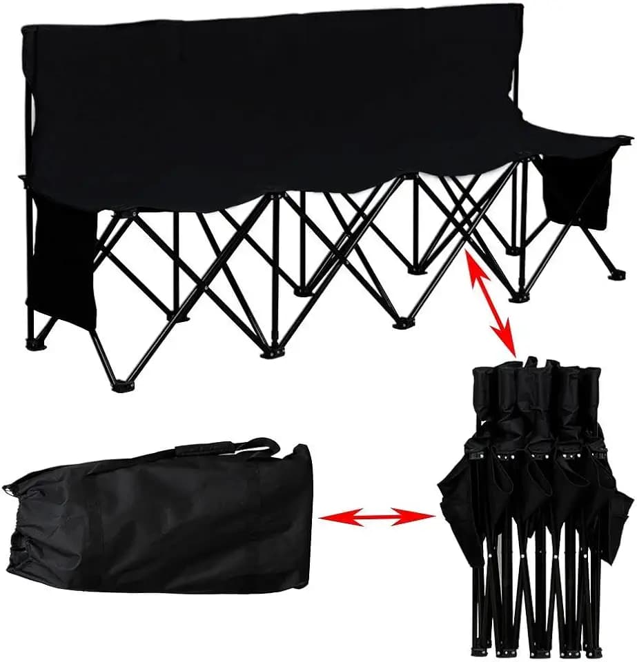 Yaheetech Klappbare Campingbank für 4 Personen 184 cm Faltbarer Campingstuhl mit Hoher Rückenlehne & Seitentaschen & Tragetasche für Garten/Balkon/Poolbereich/Fußballfeld Schwarz