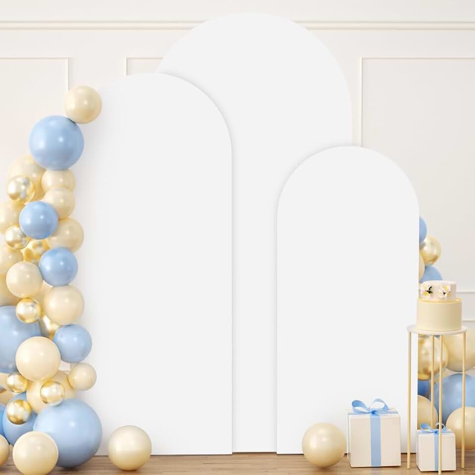 FUHSY Set mit 3 Spandex-Bogen, 1,8 m, 2 m, 2,2 m, runde Oberseite, Chiara-Bogen-Hintergrund, Ständer, Abdeckung, weiß, 2-seitig, Hochzeitsbogen-Rahmenabdeckungen für Hintergrund, Geburtstag, Party