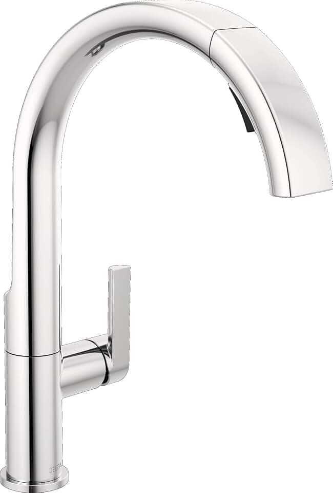 Delta Keele Chrome Kitchen Faucet with Pull Down Sprayer, Modern Single Hole Kitchen Sink Faucet, Single Handle, Chrome 19824LF