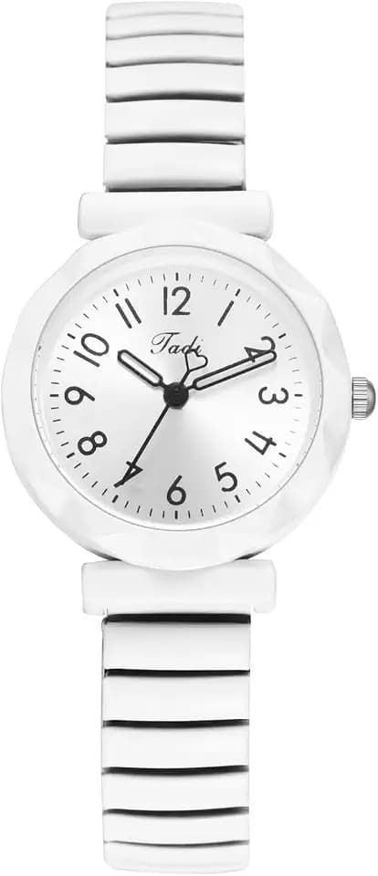 OIDEA Simple Unisex Stretch Band Watches: Large Face Arabic Numerals Analog Quartz Easy Reader Wrist Watch Stainless Steel Elastic Strap Casual Watches for Womens and Mens