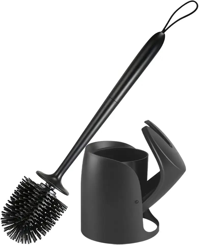 WC-Bürste mit Silikonhalter, Langer Griff und automatischem Schließmechanismus, für Badezimmer oder Gäste (schwarz)