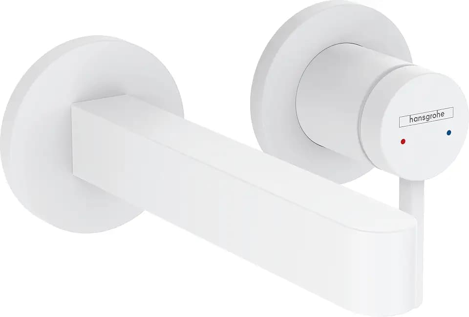 hansgrohe Waschtischarmatur Unterputz für Wandmontage Finoris, Wasserhahn Bad mit Ablaufgarnitur unverschließbar, Badarmatur wassersparend, Mattweiß, Auslauflänge 168mm