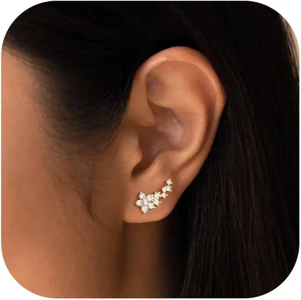 Robaice Cartilage Climber Earrings for Women，14K Gold Plated Helix Stud