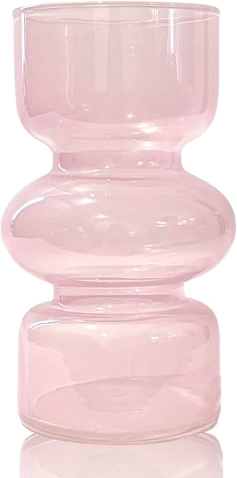 Bloflo Hydrokulturvase, rosa, transparent, Glas, 17,8 cm, farbige Vase für Blumen, dreilagige Glas-Blumenvase für Heimdekoration, moderne geometrische Glasvase für Zuhause, Büro, Hochzeitstisch (Rosa)