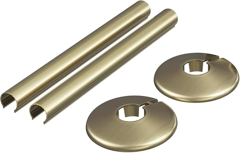 Heizkörperrohrabdeckungen und -manschetten, gebürstetes Messing, 15 mm, 200 mm Länge, 2 Stück