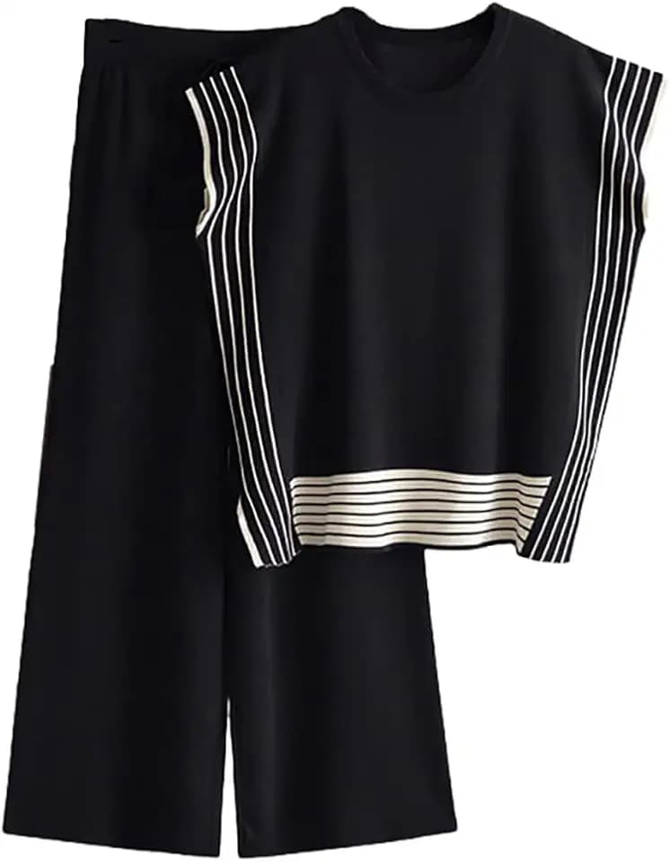 2 Teilig Outfits Für Damen Pullover Sets Strickpullover Tops Elastische Taille Hosen Lounge Sets Trainingsanzug
