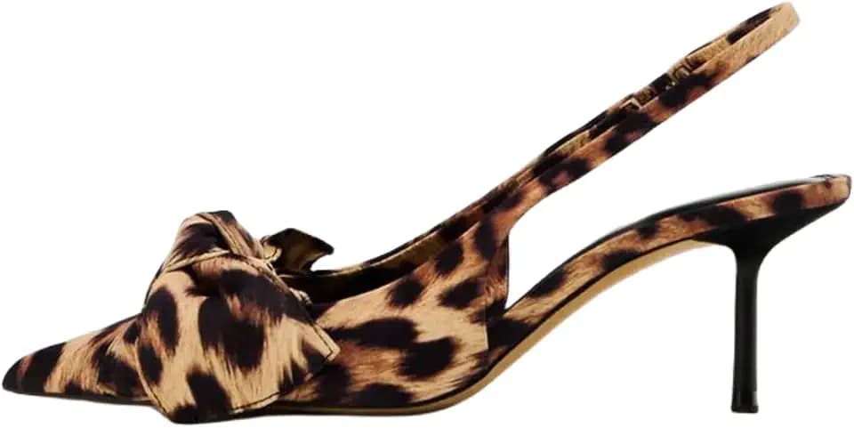 Women's Leopard Slingback Pumps Bow Knot Closed Pointy Toe Kitten Heels for Women Animal Print Backless Slip On Slingback