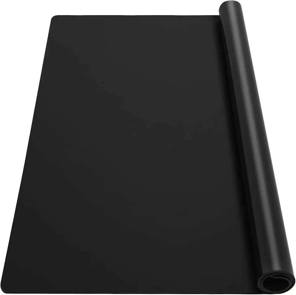 Ewen 39.4x23.5in 2mm Heat Resistant Silicone Mat, Extra Large Thick Placemat for Kitchen Counter, Workbench Countertop Protector Mat Hot Pads for Coffee Maker Bar Crafts Glass Top Stove Cover Black