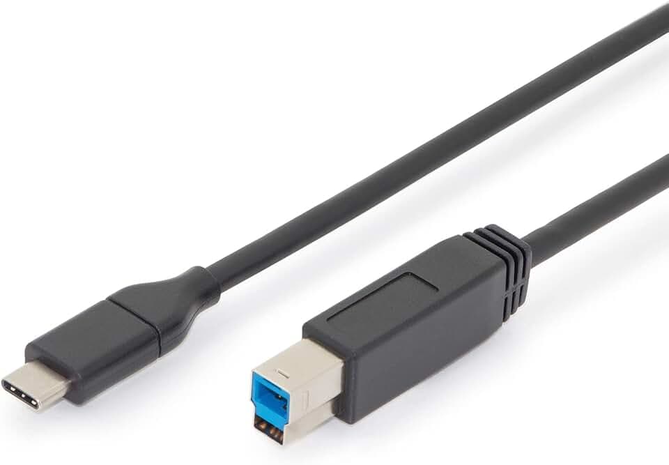 DIGITUS USB 3.2 Gen1 Kabel – 1.8 m – USB-C zu Typ-B – 5 Gbps – für Drucker, Scanner, Festplattengehäuse, Hubs – Schwarz