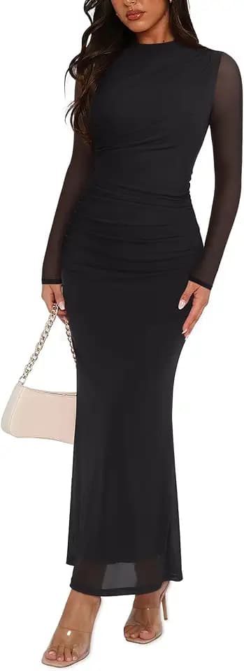 REORIA Women's Long Sleeve Wedding Guest Maxi Dresses