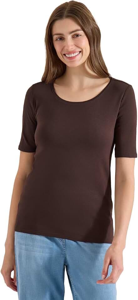 Damen Basic T-Shirt mit Rundhals in Unifarbe