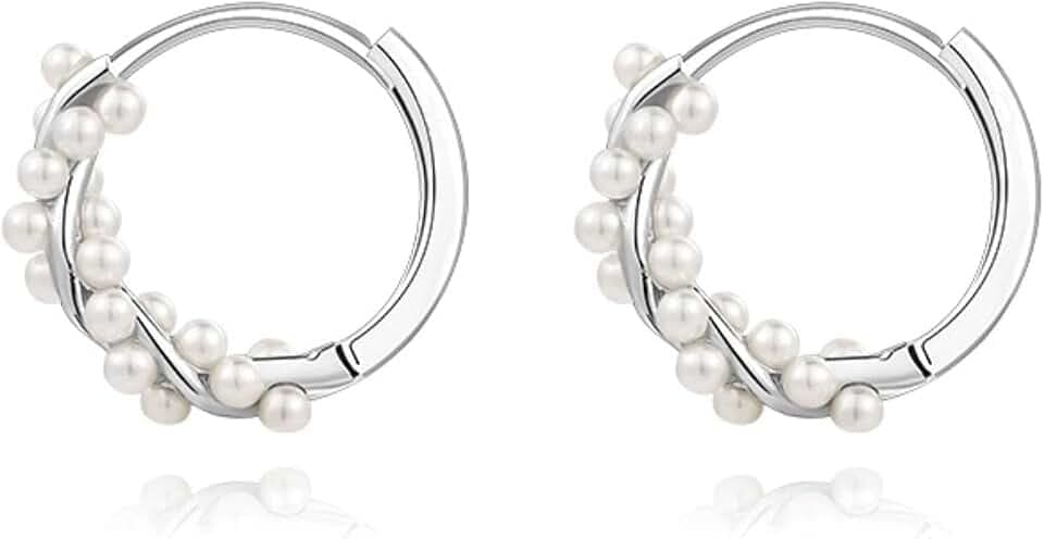 Pearl Chunky Gold Hoop Earrings For Women Trendy Sterling Silver Twisted Hoop Earring