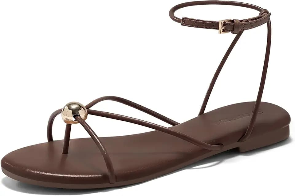 Coutgo Womens Strappy Flat Sandals Open Toe Flip Flops Sandals Ankle Strap Summer Beach Shoes