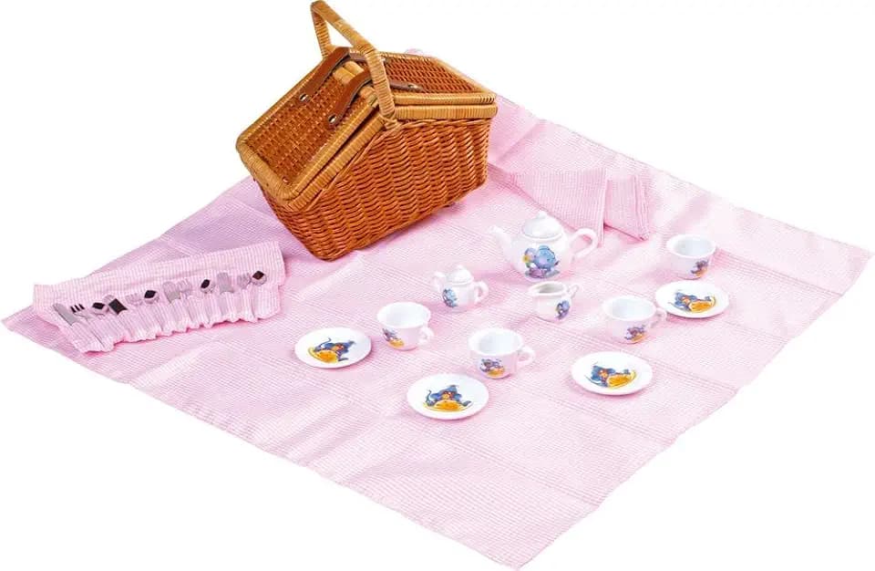 small foot Picknickkorb Romantik aus beflochtenem Holz, Inklusive Geschirr-Set, ab 3 Jahren, Art.-Nr. 5300, Rosa