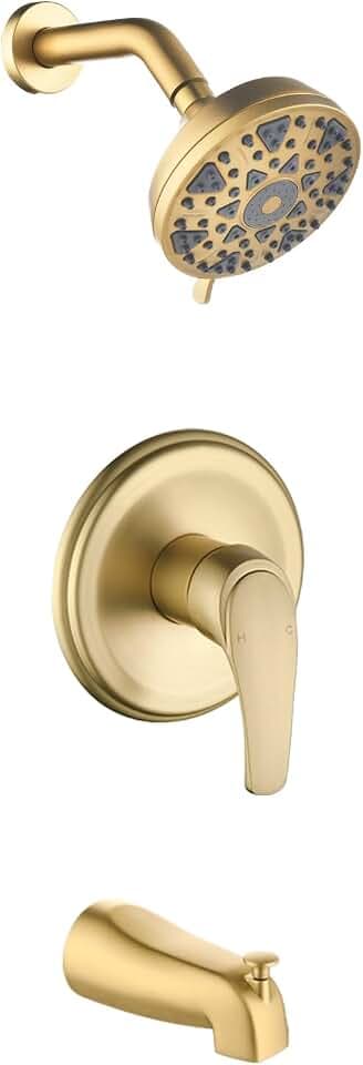 Tub Shower Faucet Combo Set Bathtub Faucet Set Shower System with Tub Spout Shower Tub Kit Shower Valve and Trim Kit Shower Fixtures Brushed Gold