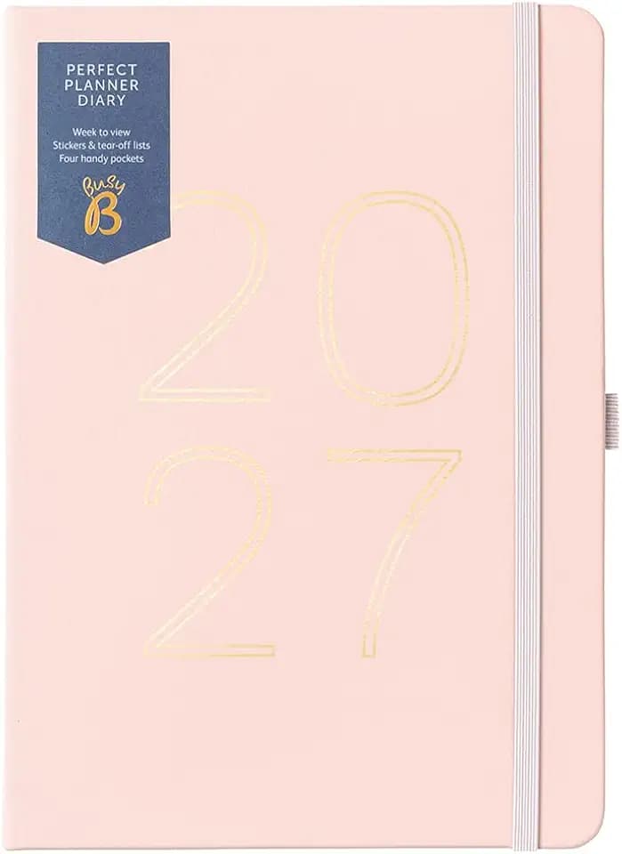 Busy B – A5 Wochenplaner 2027 – Pink Kunstleder, Fächern, Aufklebern