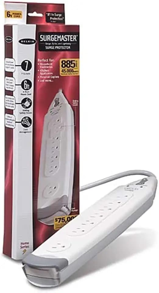 Belkin F9H700-06 7-Outlet SurgeMaster Home Series Power Strip Surge Protector with 6-Foot Power Cord, 785 Joules, White