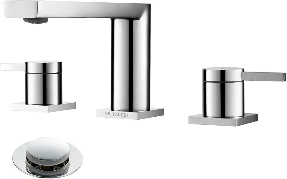 Luxury Brass Widespread Bathroom Sink Faucets for 3 Hole 2-Handle 8 Inch Deck Vanity Faucet & Stainless Steel Pop-up Drain Assembly, Chrome