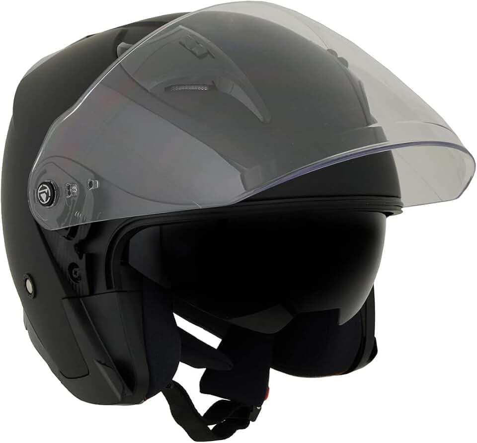Milwaukee DOT FMVSS 218 3/4 Open Face Helmet - Retractable Tinted Sun Visor - Quick Release Ratchet Buckle