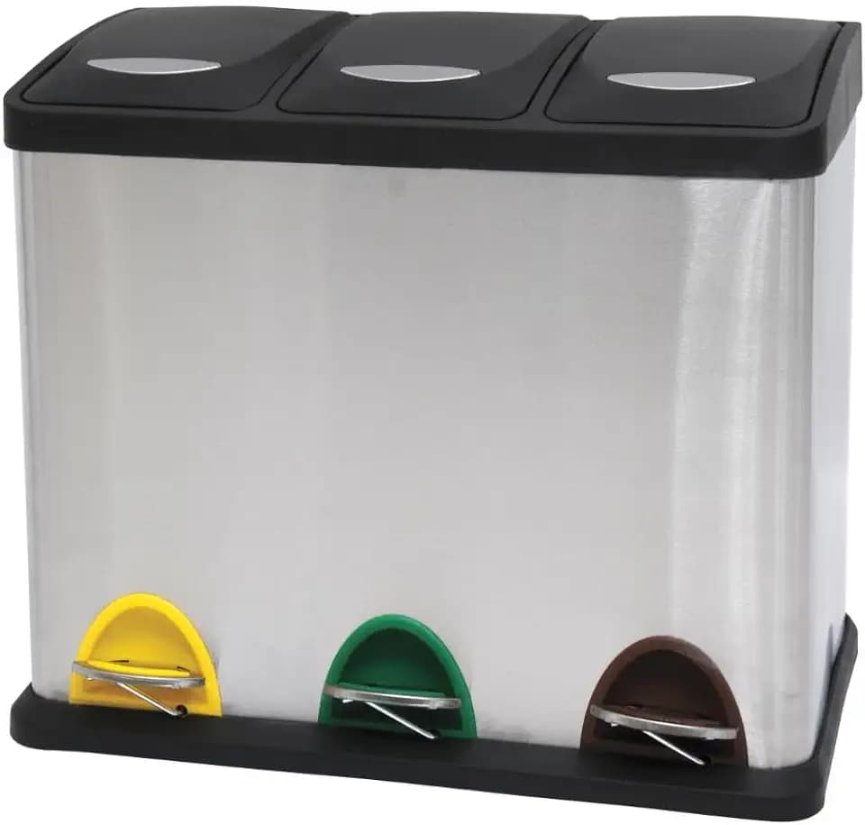 MSV Mülleimer Mülltrennsystem 24 L (3x8 Liter) mit Inneneimer große Abfallbehälter Abfalleimer Treteimer Edelstahl