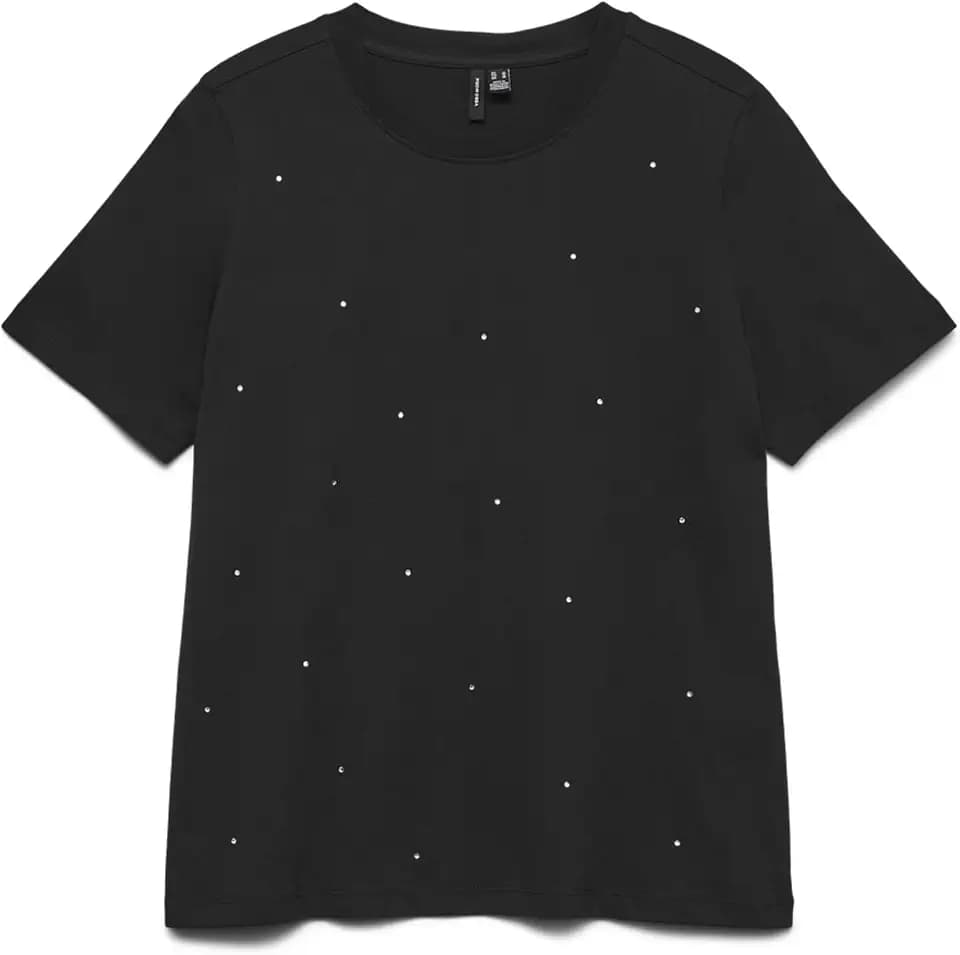 VERO MODA Damen Vmpaulina Detail Ss T-Shirt Ga JRS Noos, Black, XS