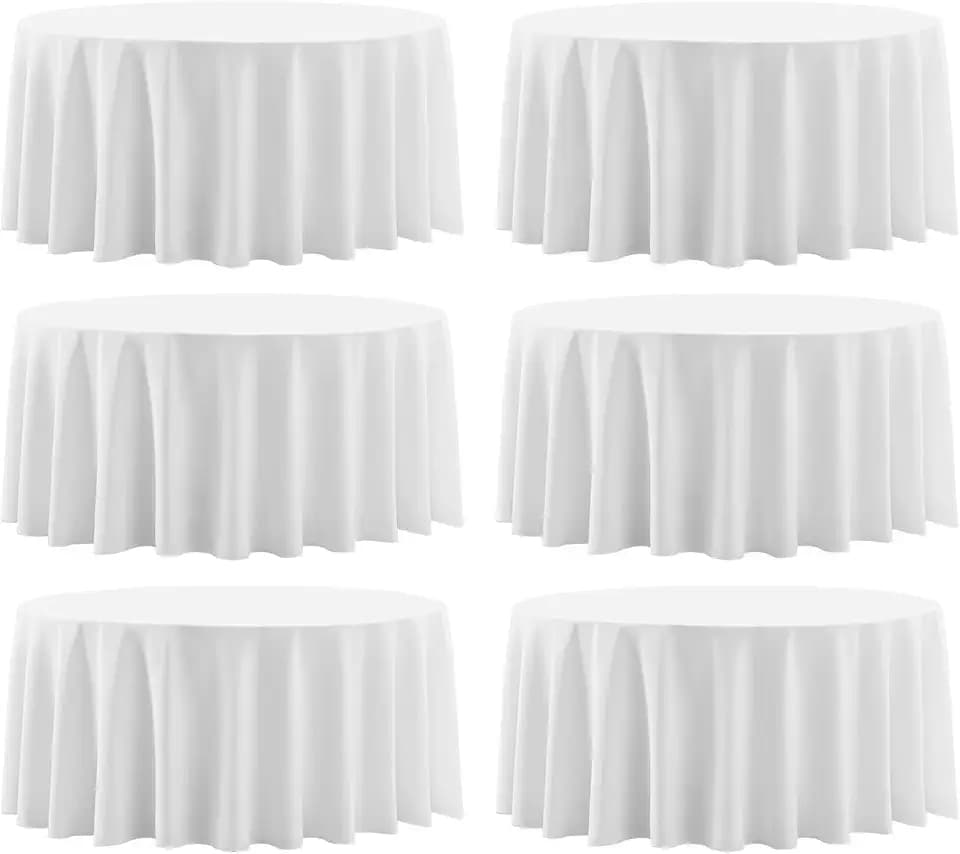 6 Pack White Round Tablecloths 90 Inch for Dining Tables