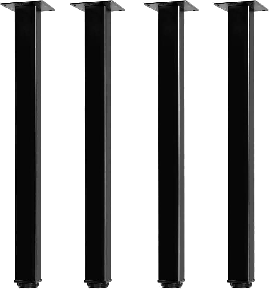 QLLY 24 inch Square Adjustable Metal Table Legs, Sturdy Heavy Duty Furniture Legs with Leveling Feet, Set of 4, Black for Workbench, Industrial Desk and Custom DIY Furniture