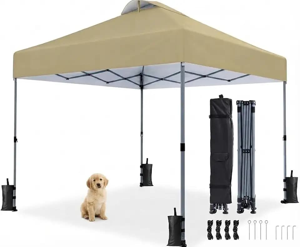 Ciays 10x10 Pop Up Canopy Tent with Center Lock & Wheeled Bag, Khaki