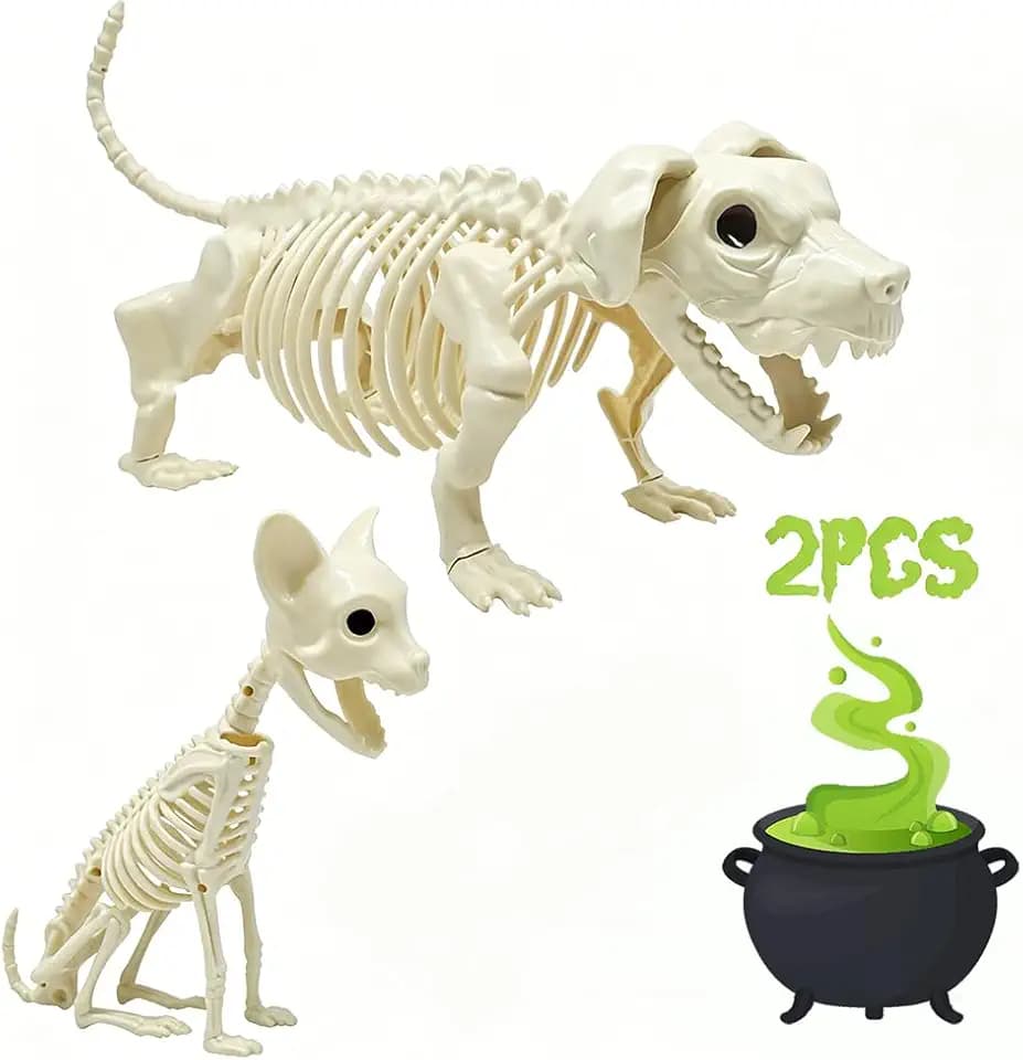 Halloween Animal Skeletons, Cats and Dogs Pose-N-Stay Plastic Skeletons for Yard Garden Lawn Patio Halloween Party Favors Decor