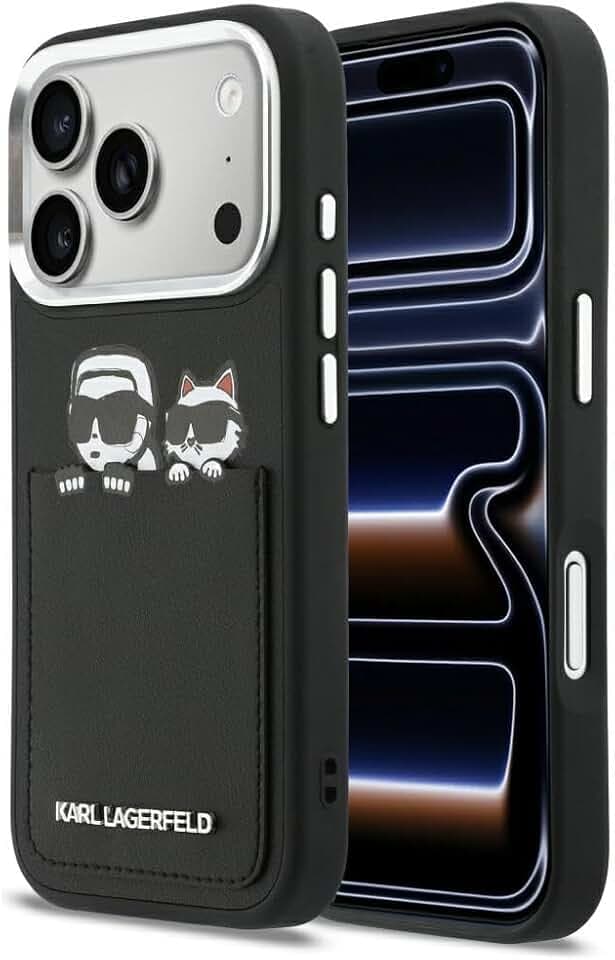 CG MOBILE Karl Lagerfeld Karl & Choupette Drucken und Tasche Hülle für iPhone 17 Pro Max (Schwarz)