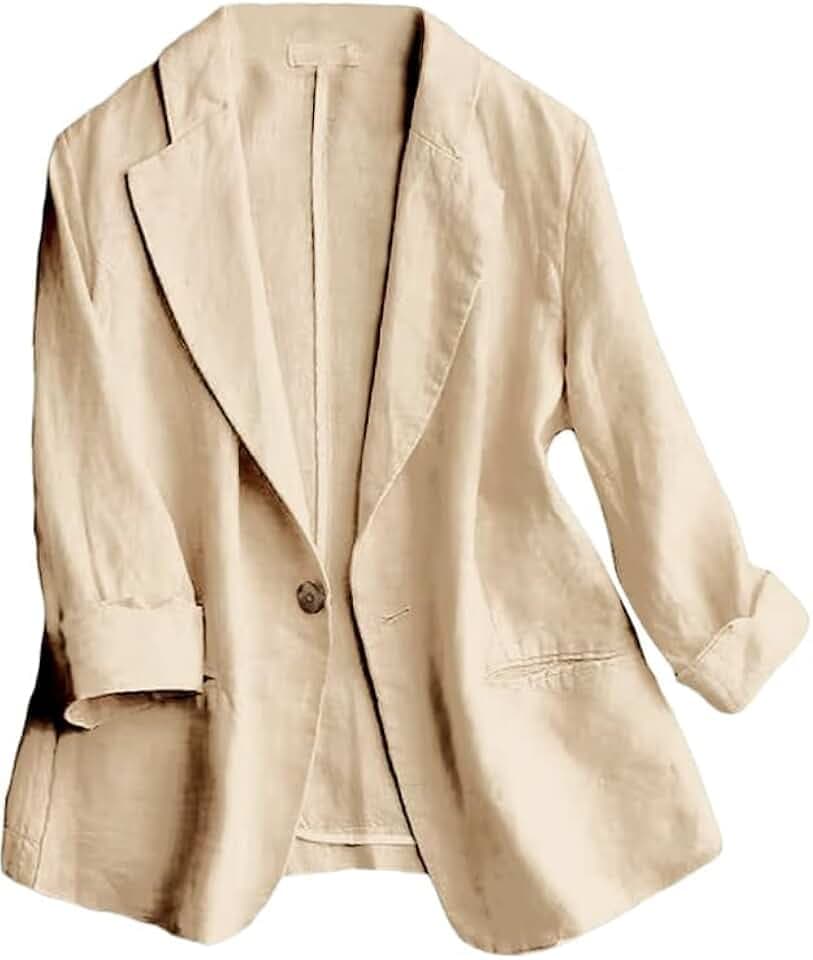 IDEALSANXUN Linen Blazer Women 3/4 Sleeve Lightweight Spring Summer Blazer Jackets