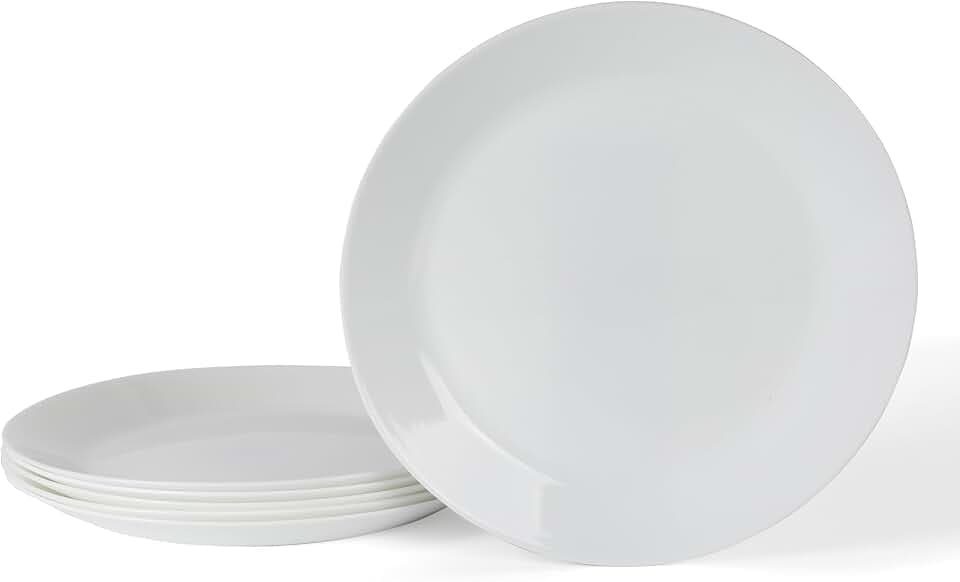 Martha Stewart Opalton Dinner Plates 6-Piece 10-Inch Plate Set – Chip and Break Resistant Opal Glass Plates - White
